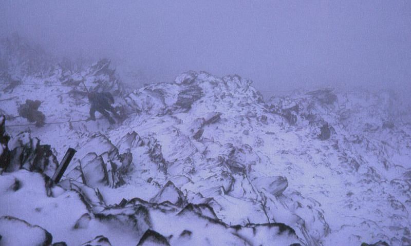 Descending from the Goûter hut on Mont Blanc.