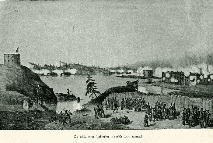 De allierades batterier framför Bomarsund.