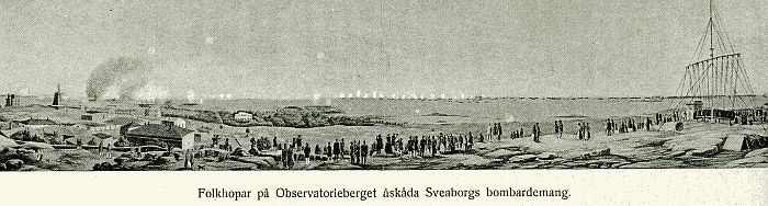 Folkhopar på Observatorieberget åskåda Sveaborgs bombardemang.