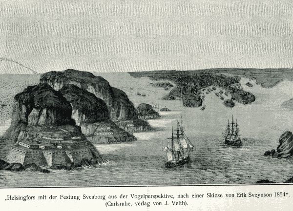 Helsingfors mit der Festung Sveaborg aus der Vogelperspektive